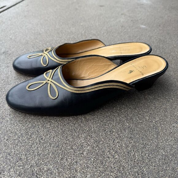 RALPH LAUREN 80’s Navy Blue Leather Military Nautical Mules Loafers 10B ITALY! - Picture 3 of 8